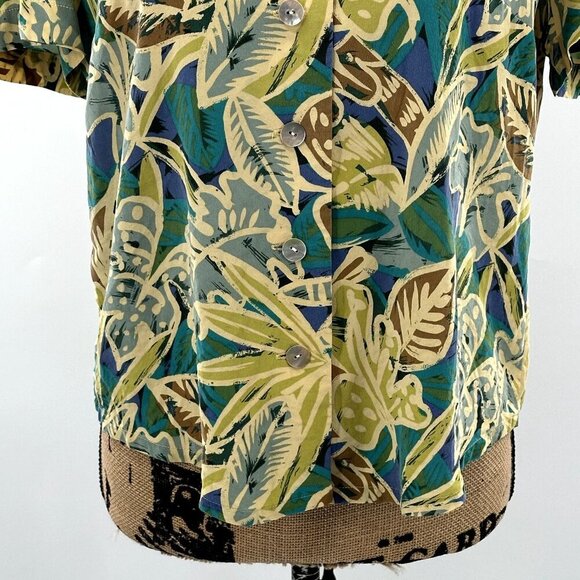 Maggy London Top Womens 6 100% Silk Button Up Tropical Short‎ Sleeve Blouse - Picture 5 of 7